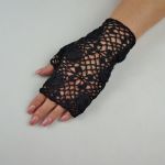 Rękawiczki mitenki szydełkowe czarne 01 - rękawiczki ażurowe