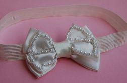 Opaska niemowlęca - Satynowa kokardka w złamanej bieli