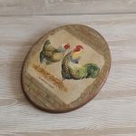 Drewniana deseczka z kurami - Folkowy obrazek zdobiony handmade
