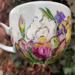 Porcelanowa filiżanka ze spodkiem ręcznie malowana Irysy - 