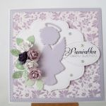 Kartka PAMIĄTKA CHRZTU z aniołkiem - Fioletowo-biała Pamiątka Chrztu w pudełku