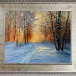 Pejzaż Zima w lesie -obraz ręcznie malowany - do biura