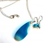 Niebieskie agaty w srebrze, piękny zestaw biżuterii - 