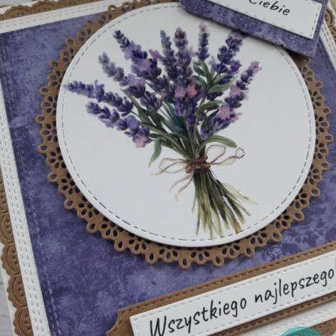 Kartka urodzinowa (lub na inną okazję) z bukietem lawendy