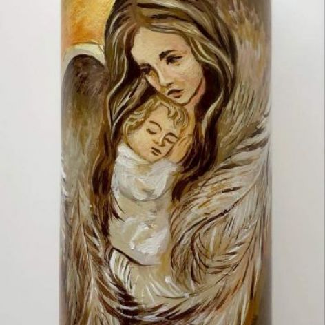 świeca malowana ręcznie-chrzest Anioł Stróż