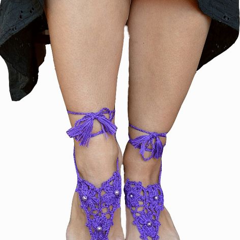 Rzymskie sandałki-ozdoba na stopy fioletowe-lila