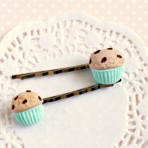 MIĘTOWE MUFFINKI - wsuwki do włosów z modeliny