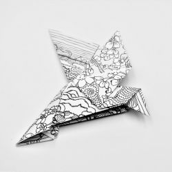 Magnes na lodówkę origami ptaszek pejzaż