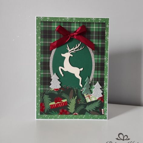 Kartka na Boże Narodzenie A5 zielona z reniferem