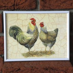 KOGUTY - decoupage na płótnie