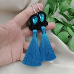 Kolczyki boho chwosty czarne sutasz turkusowe - turkusowe