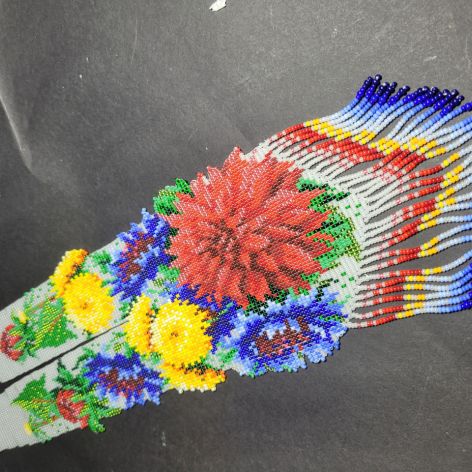 Komplet biżuterii z koralików Ląka dalie– gerdan z frędzliami i kolczyki 