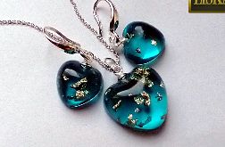 Komplet biżuterii z żywicy i srebra II - maleńkie kolczyki i wisiorek