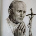 Obraz  Haft Krzyżykowy - Św. Jan Paweł II / Hand Made / - zbliżenie  obrazu