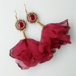 Kolczyki z szyfonem bordowo-złote  - Kolczyki handmade