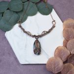 Miedziany naszyjnik wire wrapping z agatem mszystym #494 - 