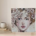 „Kobieta w kwiatach” - Obraz strukturalny - 40 × 40 cm - portret kobiety