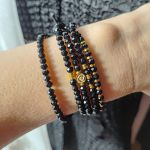 Bransoletka Na Czarnym Sznurku Czerń i Złoto Hematyt - 