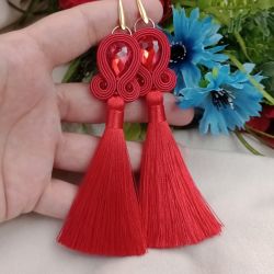 Kolczyki na wesele ślub chwosty czerwone złot