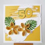 Kartka URODZINOWA żółto-biała - Kartka na na 50 urodziny z żółtymi kwiatami