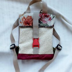 Składany mini plecak kurierski beż/kwiaty
