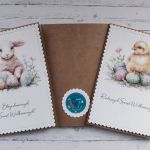 Zestaw 4 kartek wielkanocnych z życzeniami „Pastelowy” - Tył i przody kartek