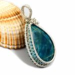 Apatyt, srebrny wisior z apatytem łezka - wisior wire wrapped