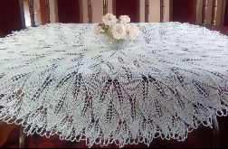 Duży obrus na drutach 150 cm biały