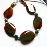 Brązowo-zielone agaty, piękny naszyjnik w kolorach jesieni - 