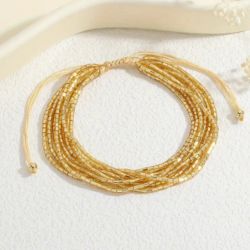 Bransoletka BOHO glamur z koralików Złota wielorzędowa