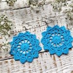 Kolczyki szydełkowe rozetki - turkus - 