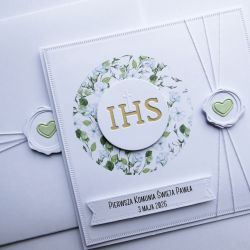 Wyjątkowa kartka komunijna w zieleni handmade