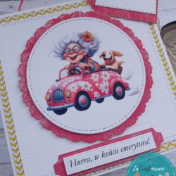 Kartka z okazji przejścia na emeryturę z uroczą hipiską, personalizacja