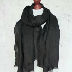DUŻY SZAL SZALIK LNIANY DAMSKI CZARNY