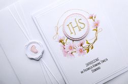 Zaproszenie komunijne z kwiatami handmade