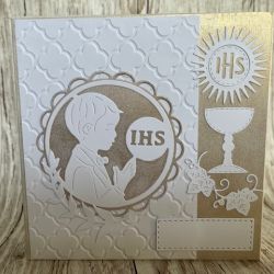 IHS Komunia św. drewniana kartka scrapbooking