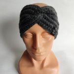 Opaska ręcznie robiona na drutach, ciemna szara, grafitowa. - opaska grafitowa