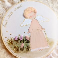 obrazek z Aniołkiem dla dziecka pamiątka haft