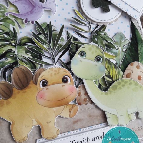 Kartka urodzinowa z dinozaurami, dla chłopca