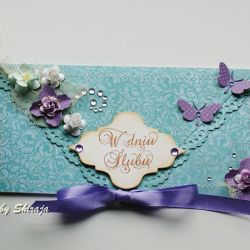 Kopertówka z okazji ślubu-'wrzosowo- turkusowo'