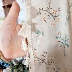 Zasłony gotowe lniane boho z frędzlami koronka dziergana panel 150/160cm - 
