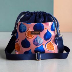 Granatowa listonoszka z kominem z weluru w figi handmade, unikat