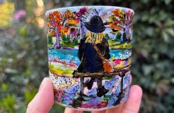 Porcelanowy kubek ręcznie malowany Jesień w parku