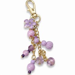 Fioletowo złoty breloczek z kwiatkiem