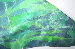 Zielona Wiosenna apaszka jedwabna malowana