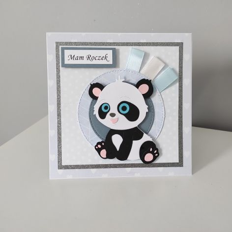Kartka na Roczek ręcznie robiona panda
