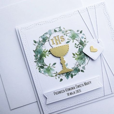 Wyjątkowa kartka na Komunię z wiankiem 