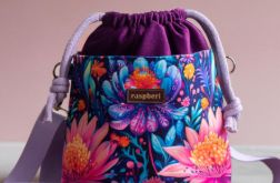 Fioletowa listonoszka z kominem z tłoczonego weluru i weluru w kwiaty – handmade