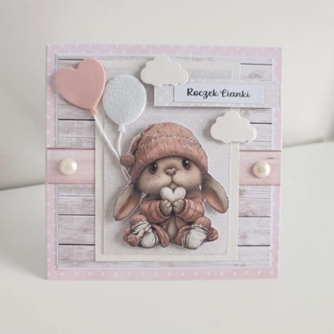 Kartka urodzinowa roczek z króliczkiem