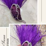 Broszka kwiat z ręcznym haftem koralikowym i piórami - Broszka kwiat z aksamitną podstawą i zdobieniem z piór